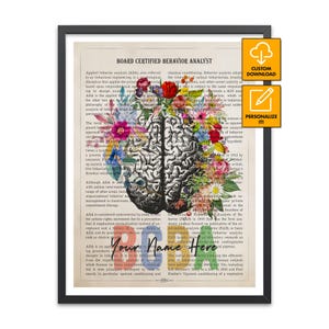 Stampa per analista del comportamento certificato (BCBA), poster floreale vintage per BCBA, decorazione murale per terapista ABA, regalo personalizzato per la salute mentale