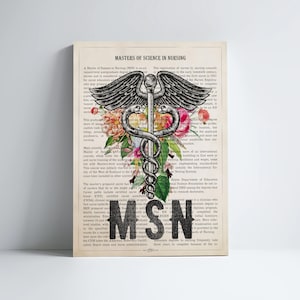 MSN with Flowers Print, Masters of Science in Nursing Gift, Gifts for MSN Student Graduation, Nurse Pinning Ceremony Wall Art