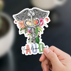 AUD Sticker for Audiologist Personalized Caduceus With Flowers Gift For AUD Student Graduation