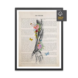 Human Forearm Anatomy Flower Print, Massage Therapist, Chiropractor Gift, Medical Student Graduation Present, Chiropractic Office Decor