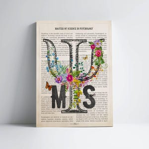 MS with Flowers Print, Master of Science in Psychology Gift, Gifts for Master of Science in Psychology Graduation, Psychologist Decor