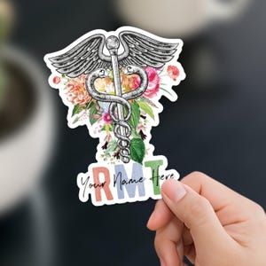 RMT Sticker for Registered Massage Therapist Personalized Caduceus With Flowers Gift For RMT Student Graduation