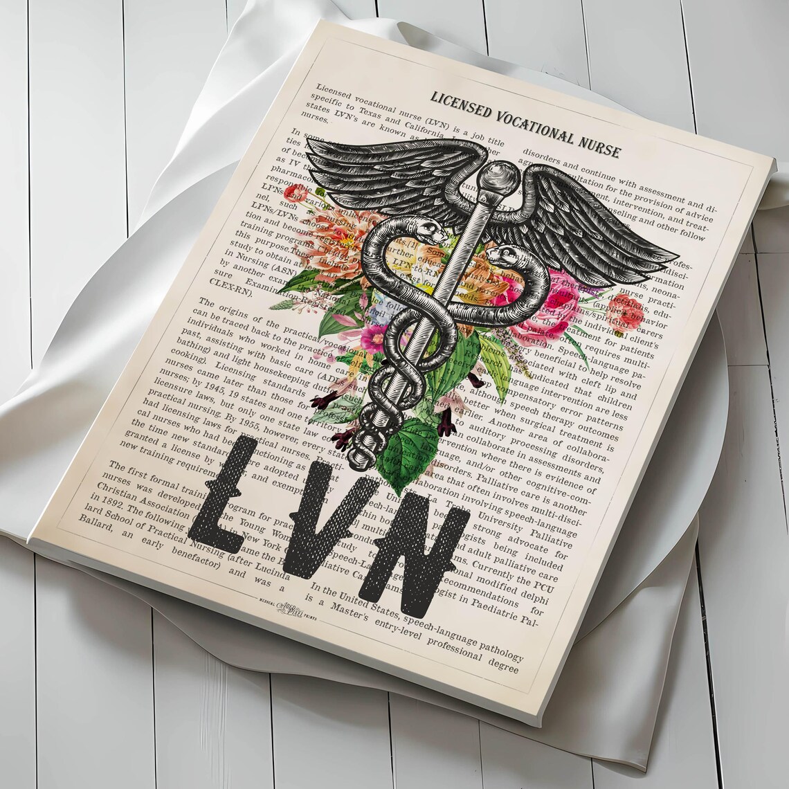 LVN With Flowers Print, Licensed Vocational Nurse Gift, Graduation Gift ...