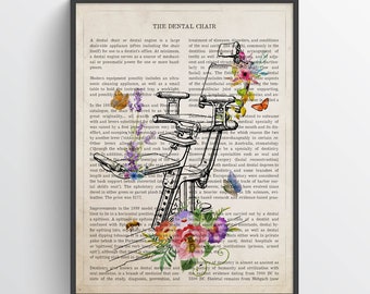 Dental Chair with Flowers Print, Dentist Gift Idea, Gift For Dental Hygienist DHY, Dentist Office Decor, Dental Student Graduation