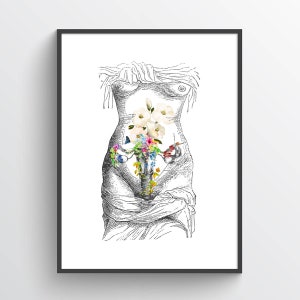 Uterus Flower Anatomy Print, Female Reproductive System, Pregnancy Gift, Womb Art, Ovaries Gynecologist Decor, Medical Student Graduation