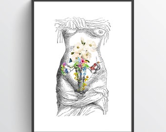 Uterus Flower Anatomy Print, Female Reproductive System, Pregnancy Gift, Womb Art, Ovaries Gynecologist Decor, Medical Student Graduation