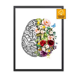 Floral Lateral Brain Anatomy Print Neuroscience Psychology Neurologist Gift Therapist Psychiatrist Student Graduation Mental Health Decor