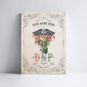 Personalized DNP Caduceus Flower Print for Doctor of Nursing Practice Graduation Gift for Healthcare Professional Office Decor
