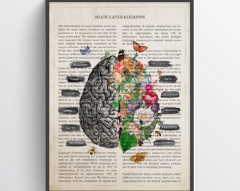 Brain Lateralization Flower Print, Left and right Cerebrum Anatomy, Neurologist & Psychologist Gift Idea, Social Worker Present