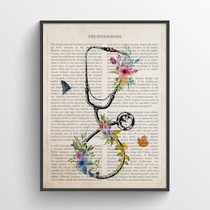 Stethoscope with Flowers Print, Nurse Gift, Doctor Gift, Medical Student Gift, Doctor Graduation Gift, Nurse Graduation, Doctor Office Decor