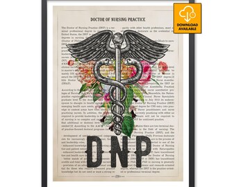 Doctor of Nursing Practice DNP Vintage Caduceus Floral Print Graduation Gifts Poster Canvas Ready To Hang Nurse Practitioner Office Wall Art