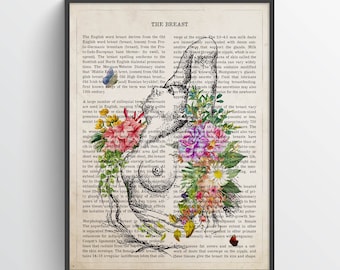 Breast Anatomy Flower Print, Mammary Gland Print, Gynecologist Ob-Gyn Gift, Breast Anatomy Print, Breast Art Print, Doula Gift