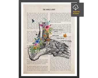 Ankle Joint Flower Anatomy Print, Podiatrist Gift, Gift for Orthopedist, Foot Anatomy Decor, Medical Poster, Med School, Medical Art