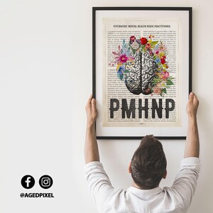 PMHNP with Flowers Print, Psychiatric Mental Health Nurse practitioner gifts, APRN Gift Idea, PMHNP Graduation, Cerebrum Anatomy Decor image 7