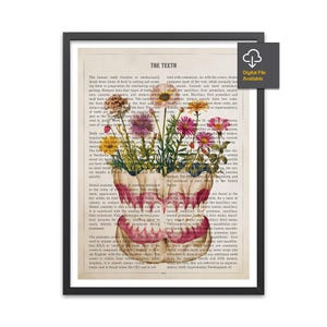 Teeth Anatomy with Flower Print, Dental Art, Gifts for Dentist Student Graduation, Dentist & Dental Hygienist Clinic Decor