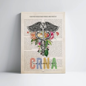 Personalized CRNA Caduceus Flowers Print for Certified Registered Nurse Anesthetist Graduation Gift for Healthcare Professional Office Decor