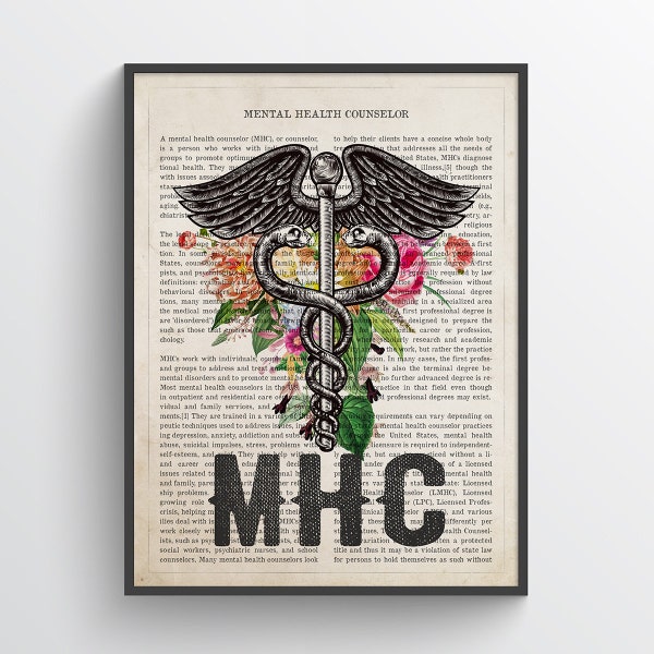 MHC with Flowers Print, Mental Health Counselor Gift, Therapist Gift, MHC graduation Gift, Psychologists Gift, Mental health Professional