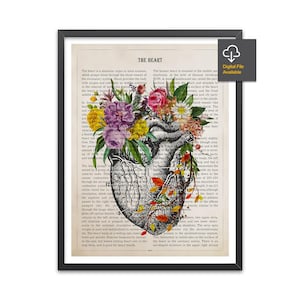 Heart Flower Anatomy Print, Medical Poster, Cardiologist Gift idea, Cardiology Decor, Medical School, Wall Art, Medical Decor, Heart Poster