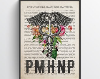 PMHNP with Flowers Print, Psychiatric mental health nurse practitioner gift, APRN Decor, PMHNP Graduation Gift, Medical Decor