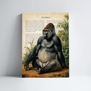 Gorilla Poster, Monkey Print, Safari Animals, Ape Art, Antique Natural History Decor, Zoo animals for kids room
