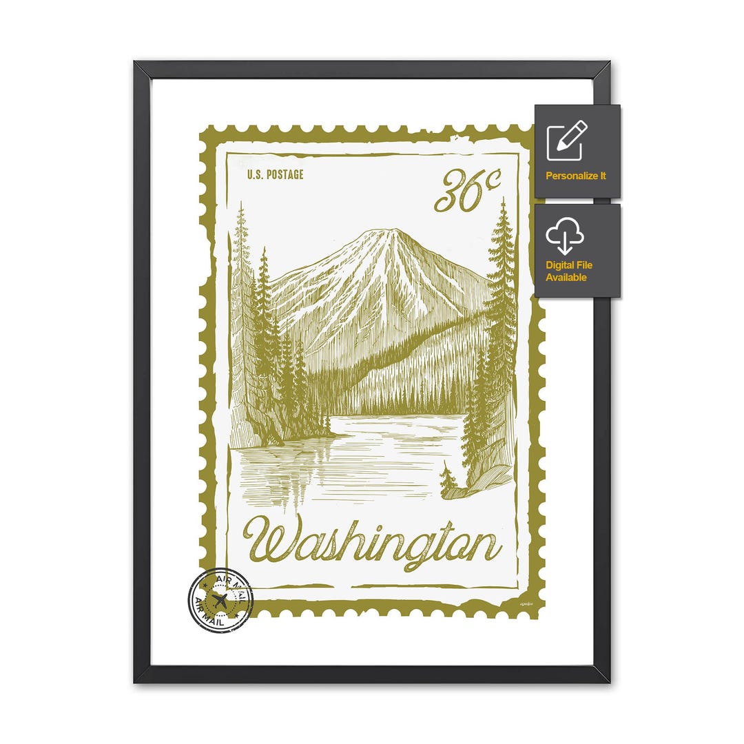 Washington State Postage Stamp Print | Retro Pacific Northwest Art ...