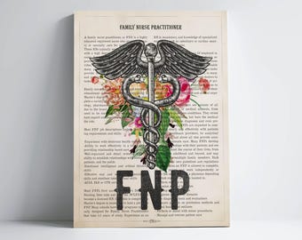 FNP with Flowers Print, Family Nurse Practitioner Gift, Nurse Present, Nursing School Graduation Gift Idea, FNP Office Decor, FNP Wall Decor