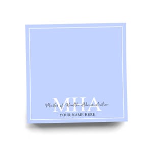 Personalized MHA Sticky Note for Master of Health Administration Note Pad Colorful Custom Gift for Healthcare Professional 50 Sheets