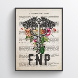 FNP with Flowers Print, Family Nurse Practitioner Gift, Nurse Present, Nursing School Graduation Gift Idea, FNP Office Decor, FNP Wall Decor