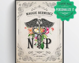 Personalized NP with Flowers Print, Nurse Practitioner Gift, Registered Nurse, Nurse Appreciation Gift, NP Graduation Gift, Nurse Print
