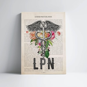 LPN with Flowers Print, Licensed Practical Nurse Gift, LPN Graduation Pinning Gift, LPN Decor, Nursing School, Nurse Present