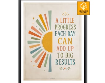 A Little Progress Each Day Poster | Motivational Art Growth Mindset Mental Health Therapy Office Classroom Counselor Decor Positive Quote