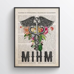 MIHM with flowers Print, Masters in International healthcare management Gift, Health Admin Present, MIHM Graduation Gift