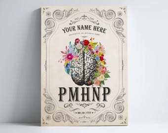 Personalized PMHNP Cerebrum Flowers Print for Psychiatric Mental Health Nurse Graduation Gift Healthcare Professional Office Decor