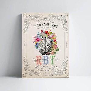 Personalized RBT Cerebrum Flower Print for Registered Behavior Technician Graduation Gift for Mental Healthcare Professional Office Decor