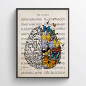 Brain Art Butterfly Anatomy Print, Psychology, Neurologist gift, Psychologist Gift Idea, Medical Poster, Med School, Medical Decor