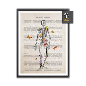 Skeleton Anatomy Print, Human Body Flower Art, Doctor Office Decor, Doctor Graduation Gift, Medical Print, Medical Wall Art