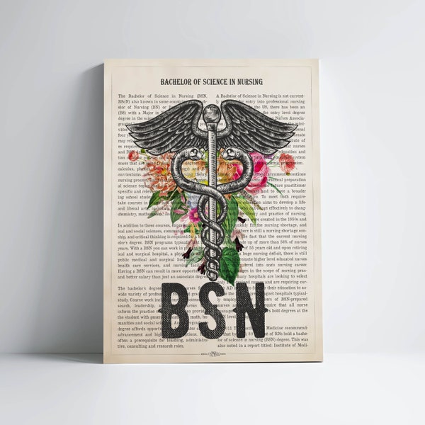 BSN with flowers Print, Bachelor of Science in Nursing Gift idea, Nursing Pinning Graduation Gift, Medical Office Decor