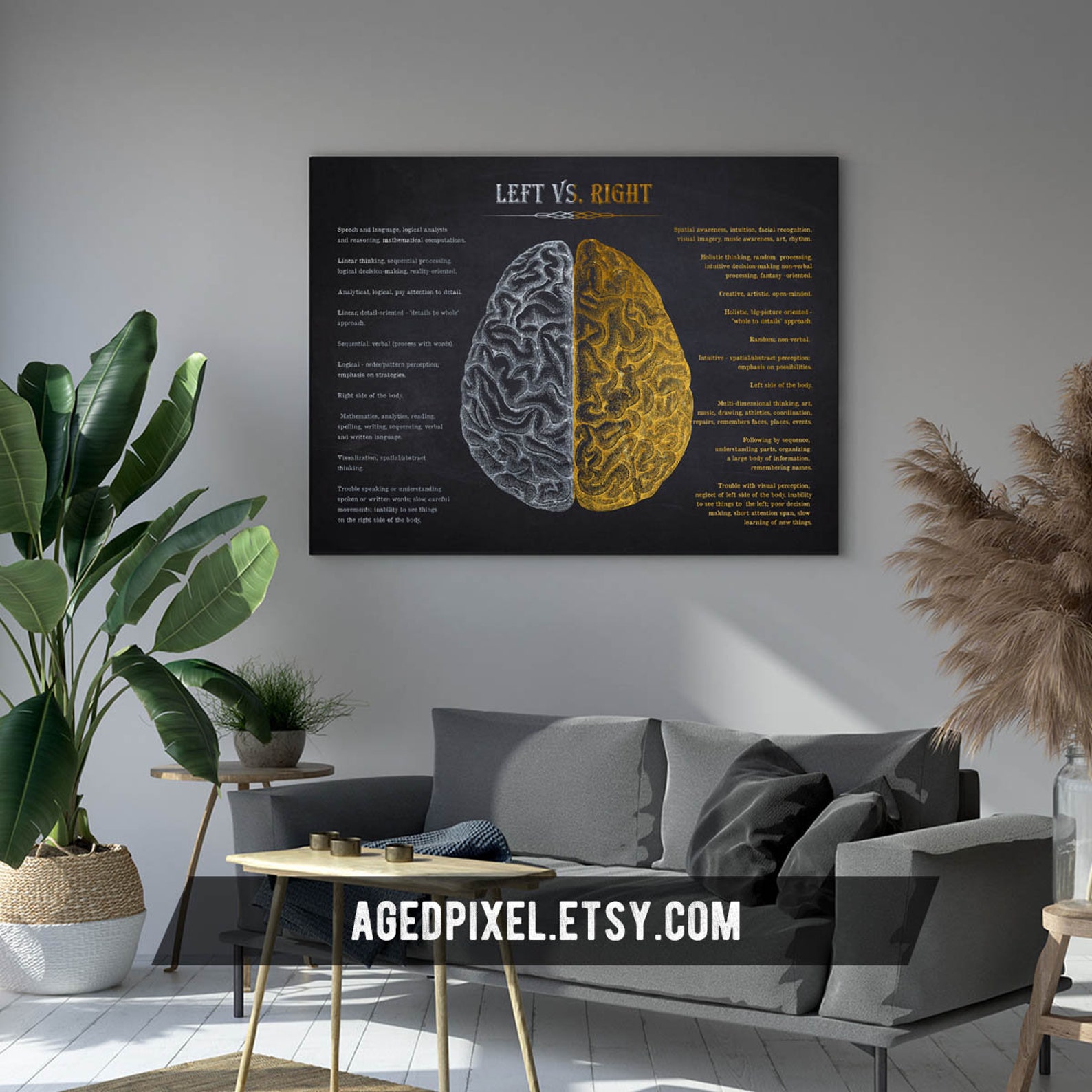 Left VS Right Brain Function Anatomy Print, Psychology, Classroom ...