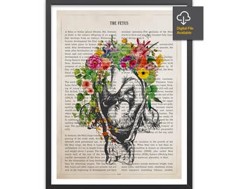 Fetus Anatomy Print for Gynecologist Anatomical Embryo with Flowers Poster for OBGYN Graduation Gift Idea for Obstetrician