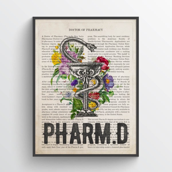 PharmD with Flowers Print. Doctor of Pharmacy Gift, PharmD Student Graduation Gift idea, Pharmacist Art, Pharmacy Art, Doctors Office Decor