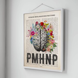 PMHNP with Flowers Print, Psychiatric Mental Health Nurse practitioner gifts, APRN Gift Idea, PMHNP Graduation, Cerebrum Anatomy Decor image 5