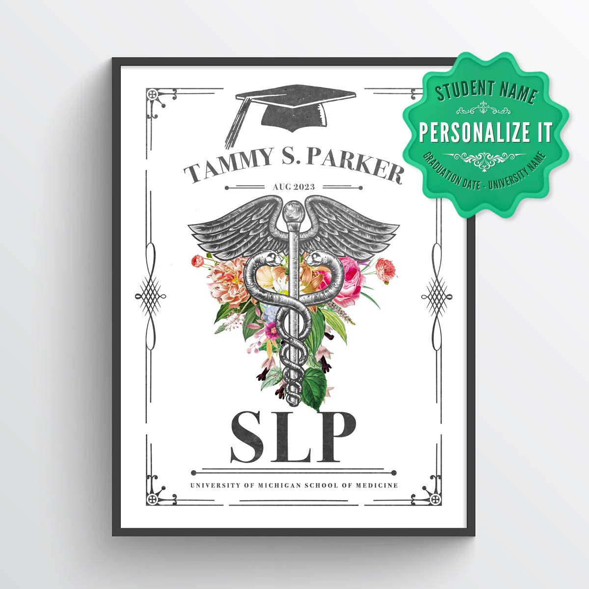 Slp Ribbons Personalized SLP With Flowers Print, Speech Language Pathologist Gift ...