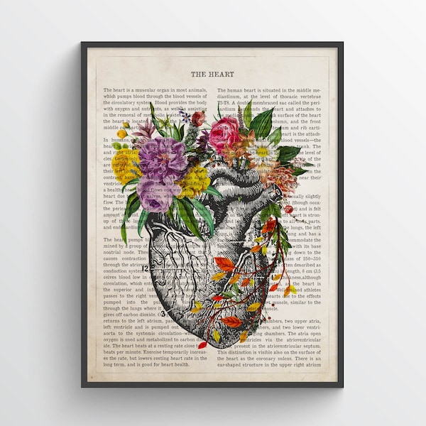 Impresión de anatomía de la flor del corazón, cartel médico, idea de regalo de cardiólogo, decoración de cardiología, escuela de medicina, arte de la pared, decoración médica, cartel del corazón