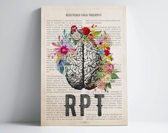 RPT with Flowers Print, Registered Child Therapist Gift, Gifts for RPT Graduation, Mental Health Therapy Office Decor, Child Therapist Gift