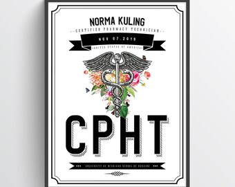 Personalized Certified Pharmacy Technician Gift, CPHT Gift, Pharmacy Student Graduation Gift Idea, Medical Print, CPHT Graduation Present