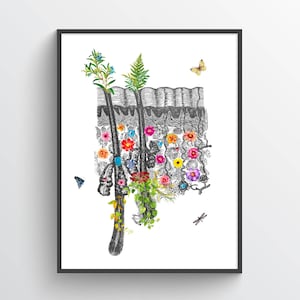 Skin Anatomy Flower Print, Dermatologist Gift, Dermatology Skin Care, Epidermis art, Medical Student Gift, Histology Art