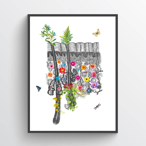 Skin Anatomy Flower Print, Dermatologist Gift, Dermatology Skin Care, Epidermis art, Medical Student Gift, Histology Art
