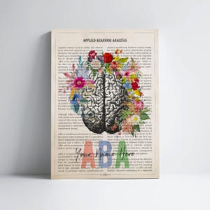Personalized Applied Behavior Analysis Cerebrum Flower Print for ABA Graduation Gift For Mental Health Professional Office Decor