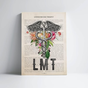 LMT with Flowers Print, Licensed Massage Therapist Gift, Massage Therapist Graduation Gift, Therapist Office Decor, Medical Print