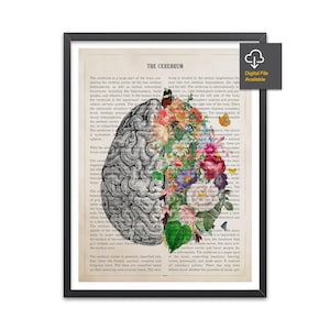Brain Art Flower Anatomy Print, Psychology, Neurologist gift, Psychologist Gift Idea, Medical Poster, Med School, Medical Decor image 1